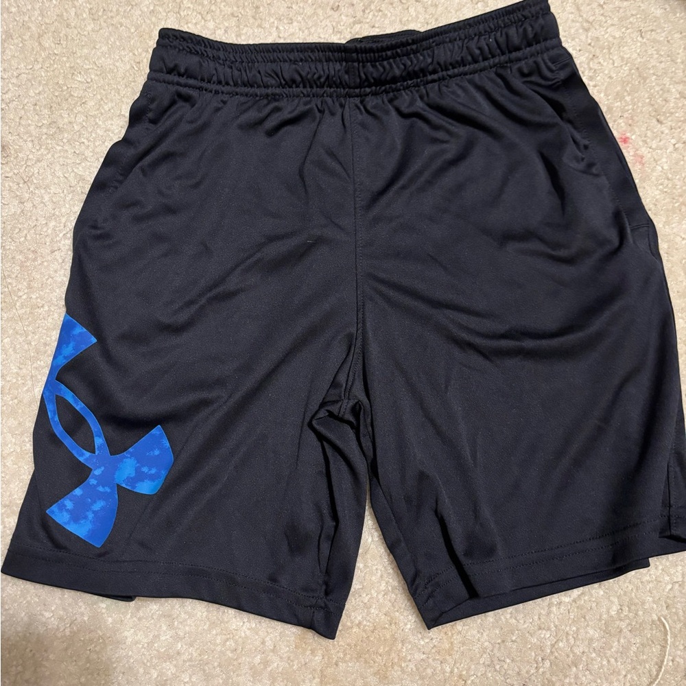 Under Armour Boy's Black Shorts with Blue Logo